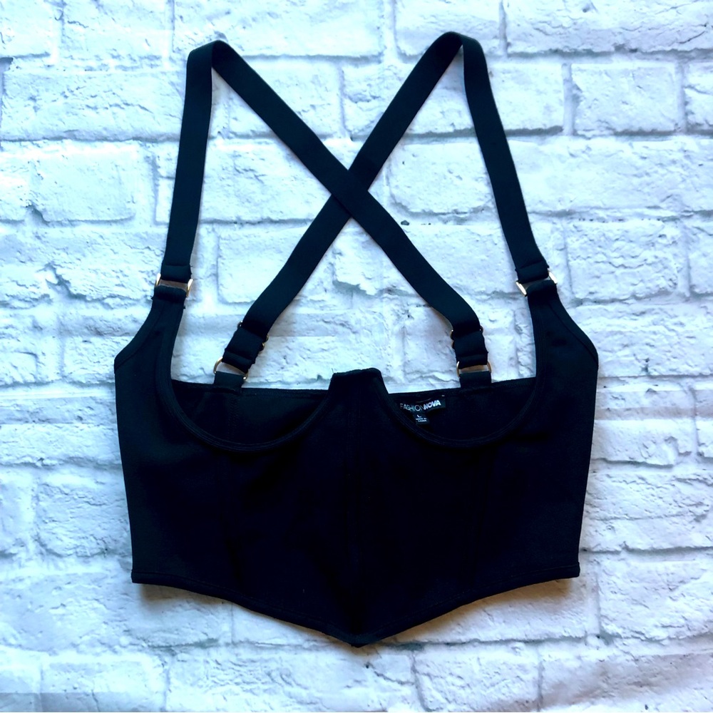 Fashion Nova Give a Girl Some Support Bralette Top Sz L Black Cosplay Steampunk